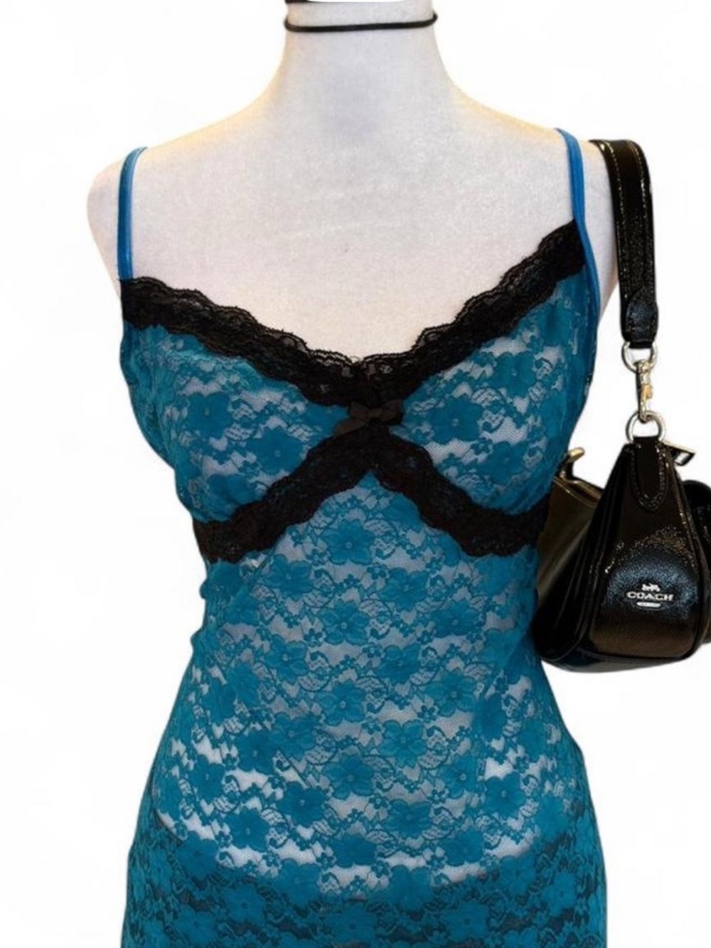 George Teal Lace Chemise with Black Trim